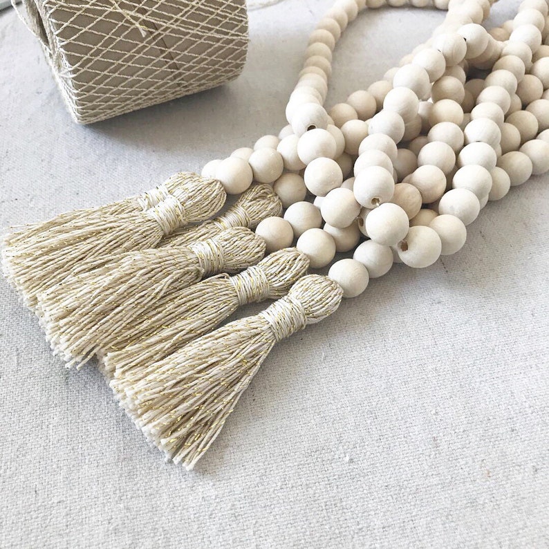 Wooden Bead Garland Rustic Home Decor Tassel Garland Wood Etsy