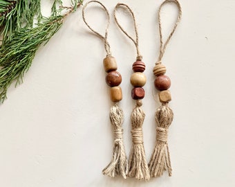 Tassel Christmas Ornaments, Set of 3, Stocking Tassels, Farmhouse Xmas, Boho Holiday Decor, Rustic Holiday Decoration, Country Christmas