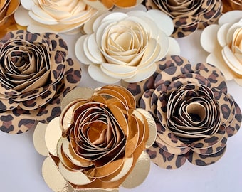 Leopard Party Decor, Leopard Birthday Decorations, Gold Paper Flowers, Leopard Print Party, Cheetah Party Decor, Leopard Print Baby Shower