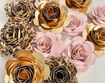 Leopard Party Decor, Leopard Birthday Decorations, Gold Paper Flowers, Leopard Print Party, Cheetah Party Decor, Leopard Print Baby Shower