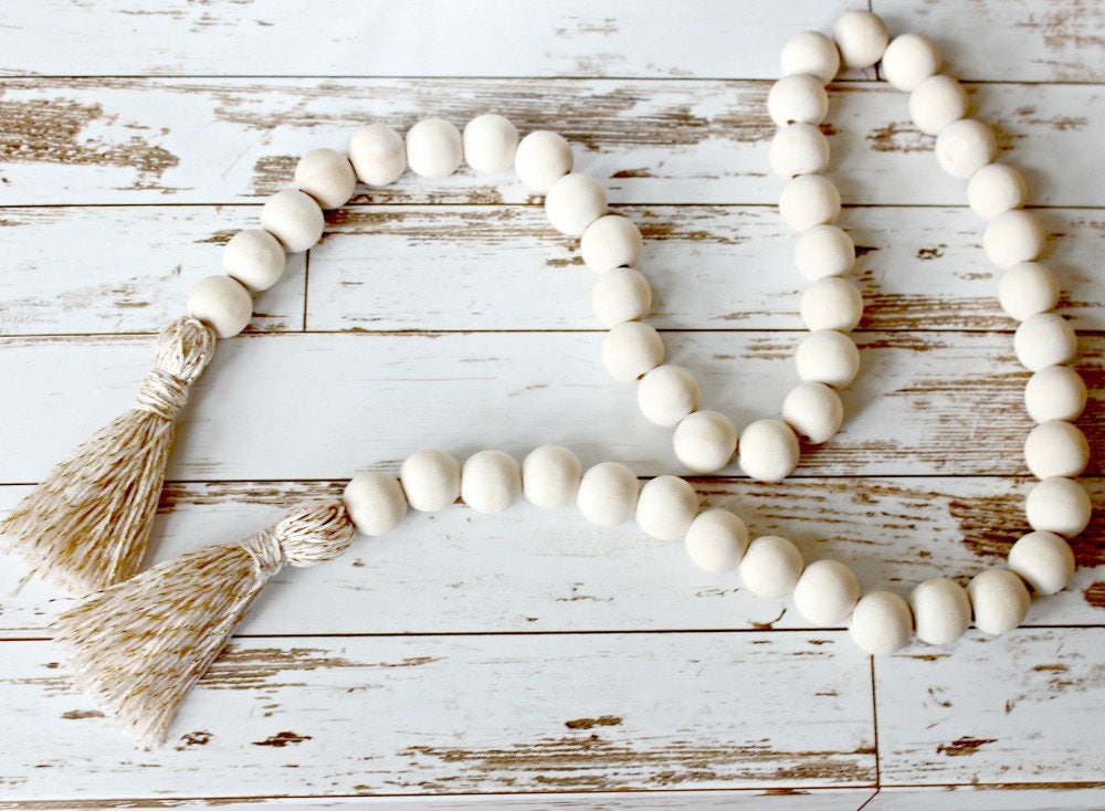 Wooden Bead Garland Rustic Home Decor Tassel Garland Wood Etsy