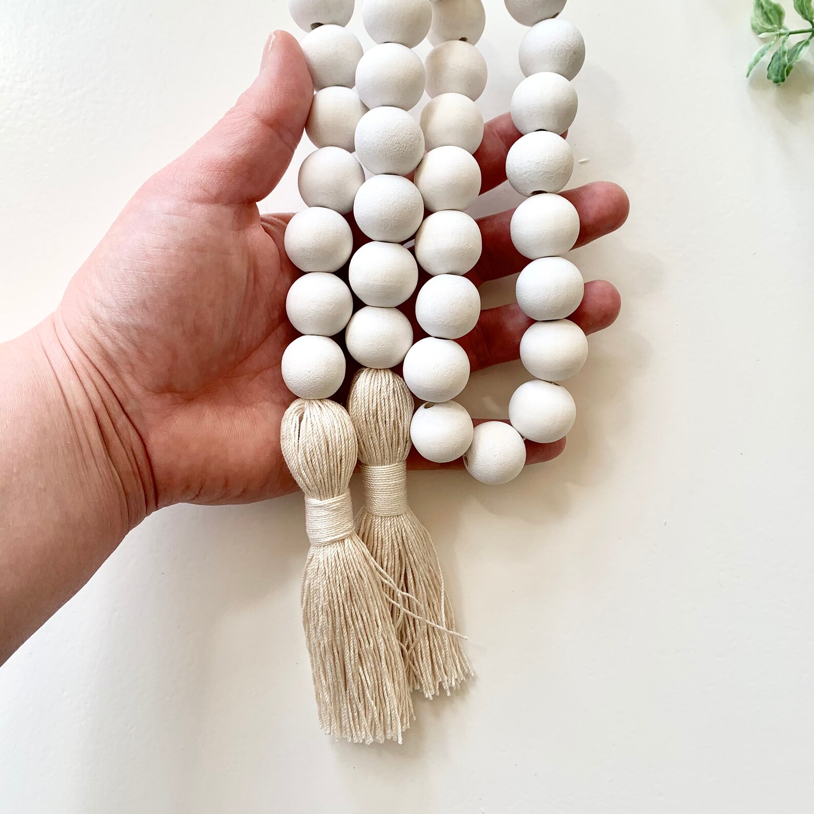White Wood Bead Garland Farmhouse Decor Rustic Chic Decor Etsy