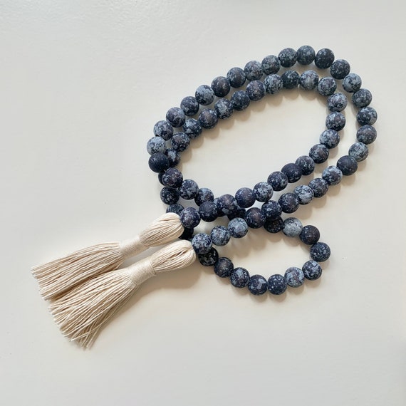 Blue Wooden Bead Garland, Farmhouse Beads