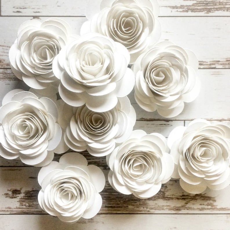 White Paper Flowers, Loose Flowers, Rolled Paper Flowers, White Party Decorations, Wedding Table Decor, Bridal Shower Party, Summer Wedding image 1