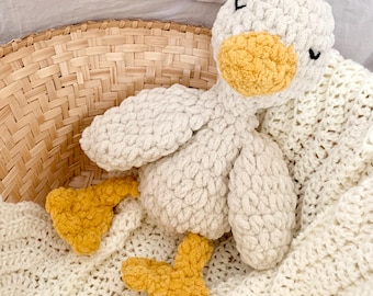 Duck Plush Toy, Duck Lovey, Soft Sensory Toy, Crochet Duck Snuggler, Farm Nursery, Newborn Stuffed Animal, Handmade Toddler Gift, Baby Gift