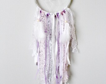 Silver Dream Catcher, Purple Dreamcatcher, Shabby Dreamcatcher, Nursery Decor, Lavender Nursery, Silver Nursery Decor, Shabby Boho,Boho Chic
