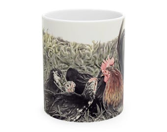 Rooster and Sons Ceramic Mug | Farmhouse Chicken Art Mug