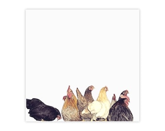 Row of Chickens Post-it Note Pads | Farmhouse Poultry Sticky Notes | Chicken Stationary