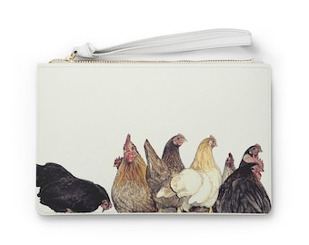 Barnyard Chicken Illustration Clutch Bag | Hen Farm Animal Wristlet