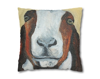 Goat Face Faux Suede Pillowcase | Farm Animal Throw Pillow Cover | Farmhouse Gift