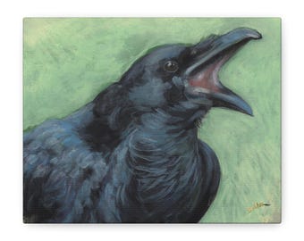 Calling Raven Canvas | Crow Art | Bird Lover