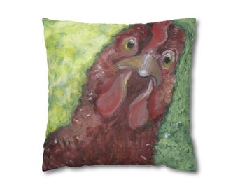 Little Red Hen | Chicken Pillowcase Faux Suede Square Pillowcase | Farmhouse Decor