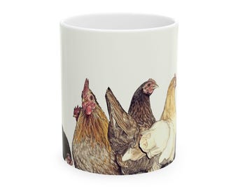 Farmyard Chickens Row mug | Ceramic Coffee Cup