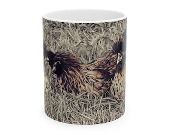 Fancy Chicken Illustration Mug | Ceramic Coffee Tea Cup
