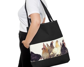 Row of Chickens Tote Bag | Farm Animal Illustration | Rooster Satchel