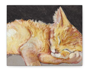 Sleeping Ginger Kitten Canvas | Stretched Matte Wall Art | Orange Cat Energy