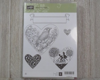 Stampin' Up! Take It To Heart / Rubber Stamp Set / Valentines Stamps / Heart Stamps / Banner / Stamping / Mini Heart / Bird on Branch / 2012
