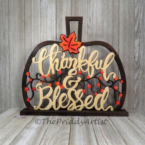 Thankful and Blessed Pumpkin / Fall Wood Decoration / Farmhouse / Wood Texture / Wooden / Fall Sign / Table  Top / Home Decor / Thanksgiving