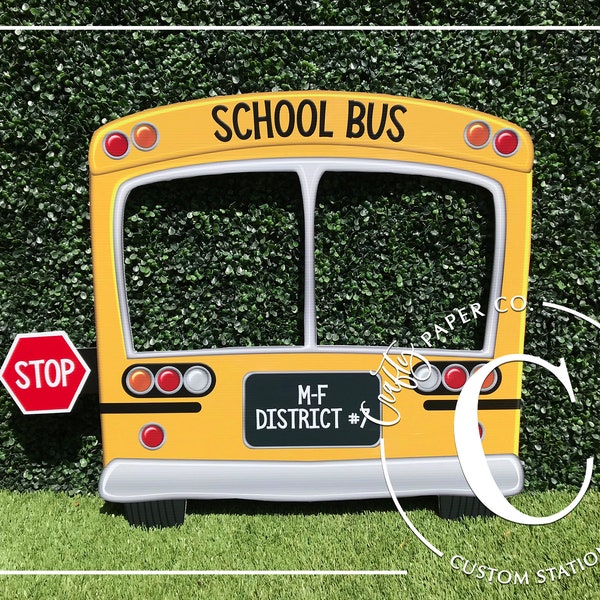 Marco de cabina de fotos de autobús escolar / Apoyo de cabina de fotos de regreso a la escuela / Cabina de fotos de autobús escolar / Marco de selfie de autobús / Telón de fondo de la escuela / Archivo digital