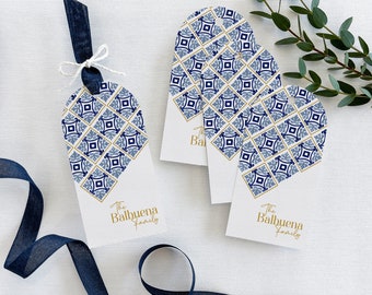 Talavera Custom Gift Tags Set | Spanish Tiles Custom Hang Tags | Mediterranean Tiles Personalized Favor Tags | Mexican Talavera Stationary