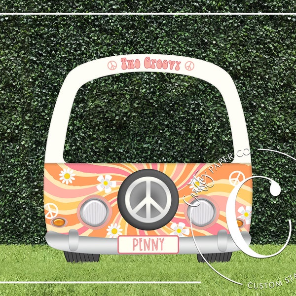 Hippie van photo booth frame | Two groovy photo booth prop | Custom photo booth backdrop | Onestock birthday bus cutout | Selfie Frame