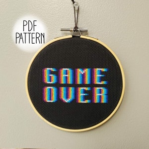 Game Over & Video Game Alphabet Cross Stitch Pattern PDF Gaming Retro Cross Sttich