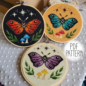 Moth and Mushrooms Cross Stitch Pattern PDF DOWNLOAD Subversive Snarky Self Love Cross Stitch