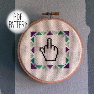 Middle Finger PDF Cross Stitch Pattern Modern Snarky Cross Stitch by Bitch Stitchery