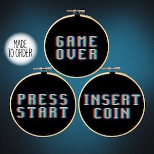 Glitchy Gamer 5&quot; Cross Stitch *Made To Order* Vintage Video Game Cross Stitch by Bitch Stitchery