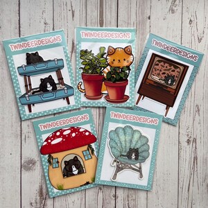 Vintage Retro Cat Waterproof Vinyl Stickers Set of 5