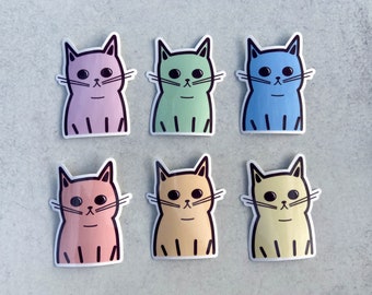 Catitude Funky Cats Waterproof Vinyl Stickers Pastel Rainbow Set of 6