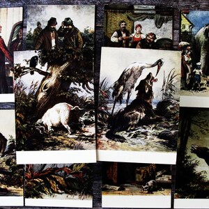 Lot de 10 cartes postales Fables d'Ivan Krylov, cartes postales anciennes, 1956, illustrateur M. Taranov, âne, singe, cadeau amusant pour les amoureux des animaux