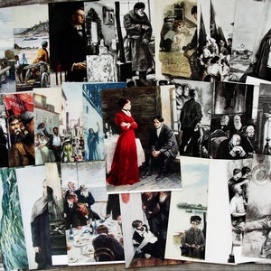 Illustrations pour les œuvres de Maxim Gorky, cartes postales vintage Ensemble de 33, 1957, Artistes Dementy Shmarinov, Sergey Gerasimov, Vladimir Serov