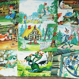 Ivashka du Palais des Pionniers, Art Print Set of 9, A5 Size, cartes postales vintage, Illustratrice Elizaveta Zharova, 1987, Baba Yaga, Conte de fées