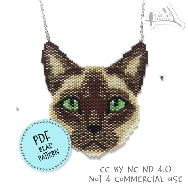 Modèle PDF, chat birman, pendentif/broche en perles de rocaille Peyote/Brick stitch.