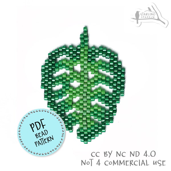 PDF Pattern, Monstera Adansonii/Swiss cheese brick stitch seed bead earrings.