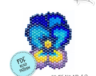 PDF Pattern, Pansy Viola flower, Peyote/Brick stitch seed bead earrings.