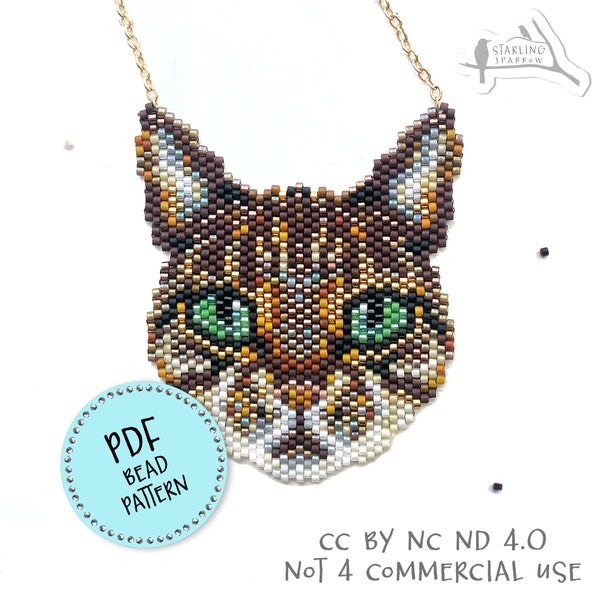 PDF Pattern, Ginger tabby cat, Peyote/Brick stitch seed bead pendant/brooch.