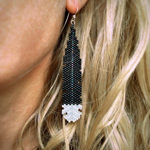 Huia Feather Earrings: Miyuki Seed Beads, Argentium Silver Hooks