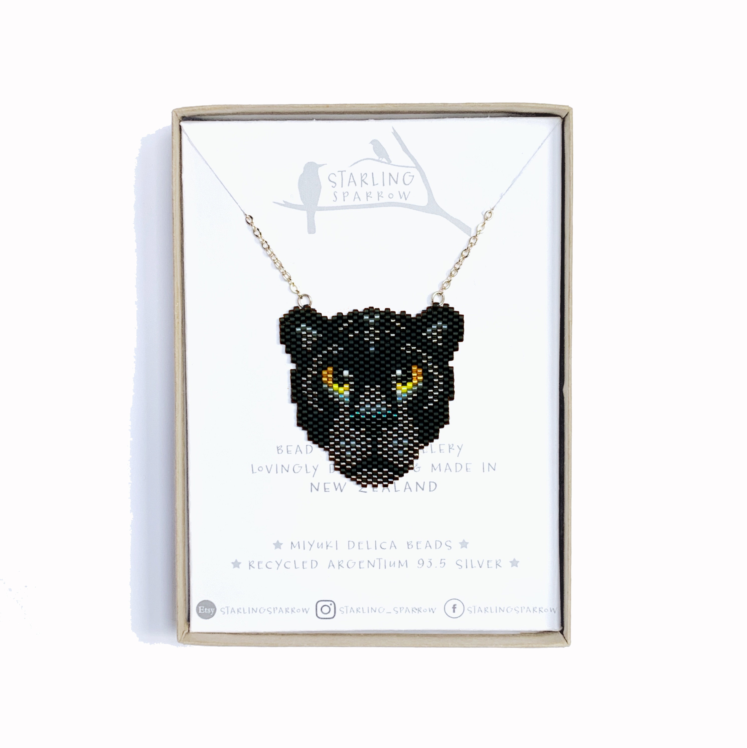 PDF Pattern, Panther, Peyote/brick Stitch Seed Bead Pendant/brooch