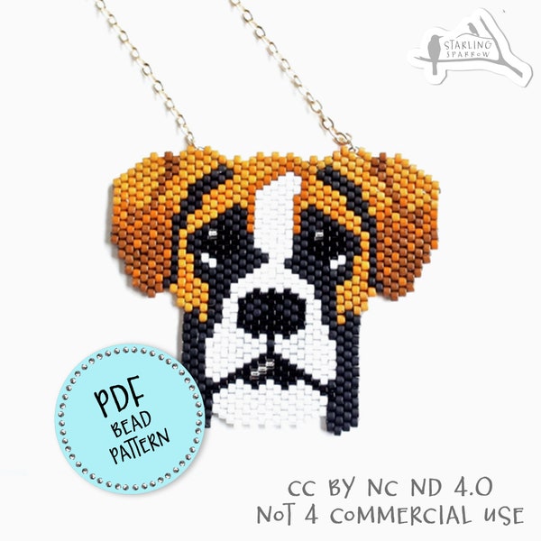 PDF Pattern, Boxer dog, Peyote/Brick stitch seed bead pendant/brooch.