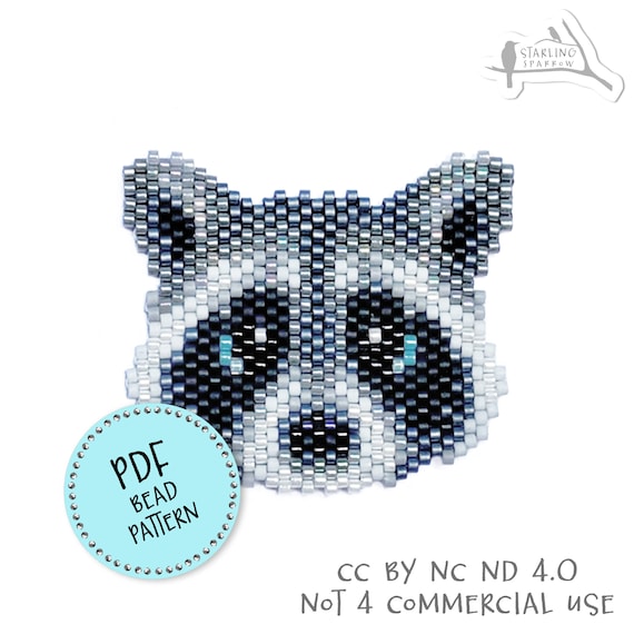 PDF Pattern, Raccoon in Peyote/brick-stitch Seed Beaded Earrings