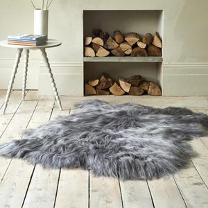 Eco Tanned Grey Icelandic Double Sheepskin Premium Luxury Hand Sewn Long Wool Pile