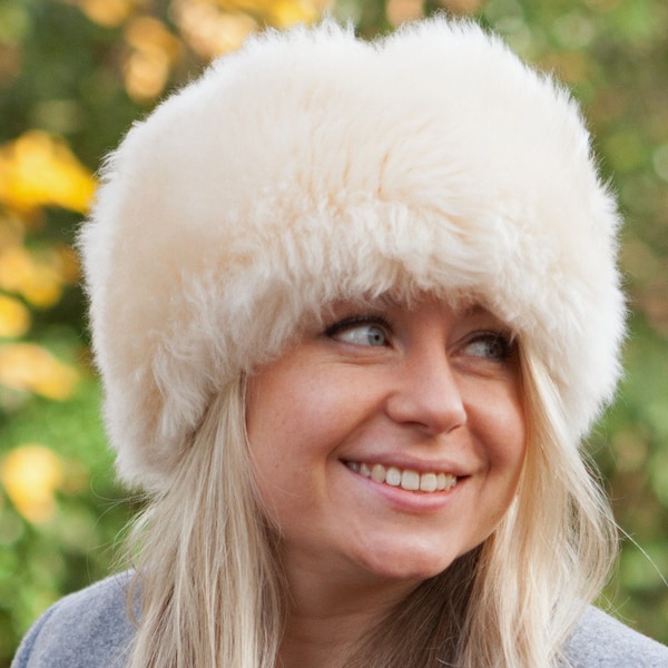 Women's Premium Sheepskin Hand Crafted Extra Fluffy Hat Womens Ladies Double Faced Hats Winter Cold Weather