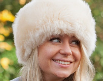 Women's Premium Sheepskin Hand Crafted Extra Fluffy Hat Womens Ladies Double Faced Hats Winter Cold Weather