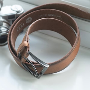 Men's Luxury Leather 35mm 1.25 Premium Belt Thick Hand Cut Embroidered in the UK Ibex Leather Charles Smith Men Tan Brown image 1