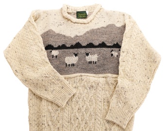 Men's 100% Wool Sheep Knitted Jumper Fine Knit Unlined Aran Sweater Natural Fair Trade Fitted Pullover UK Made Country Wear