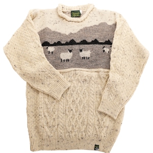 Men's 100% Wool Sheep Knitted Jumper Fine Knit Unlined Aran Sweater Natural Fair Trade Fitted Pullover UK Made Country Wear