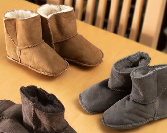 Childrens Babies Sheepskin Booties Luxury Shearling Lining Suede Outer Ripper Fastened Boot Slipper Cold Weather Lambland Hand Crafted