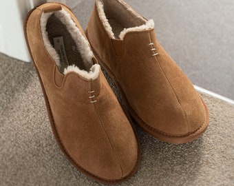 Hommes Luxe Peau de Mouton Botte Pantoufles Semelle en caoutchouc dur avec véritable Shearling Ling Élastiqué Hommes Lambland Bottines artisanales Marron Naturel